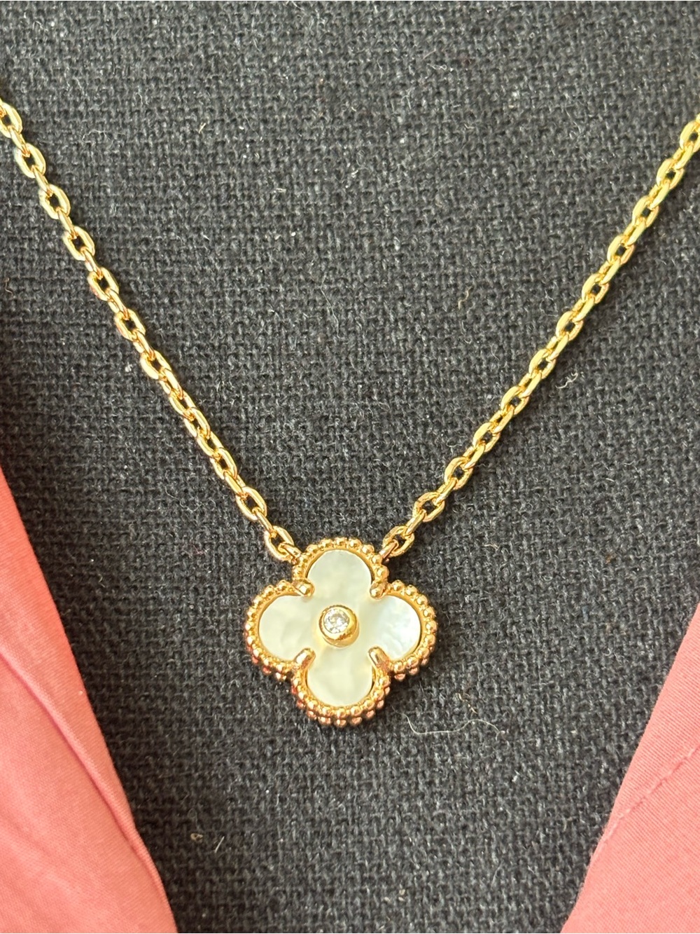 Gold Clover Pendant Necklace with Mother-of-Pearl and Diamond Accent